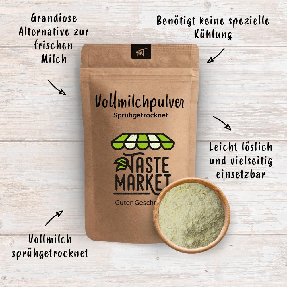 Vollmilchpulver 2 kg | 26% Fett | Trockenmilch sprühgetrocknet | Milchpulver Vollmilch | Ideal für Reisen & Notfallreserve