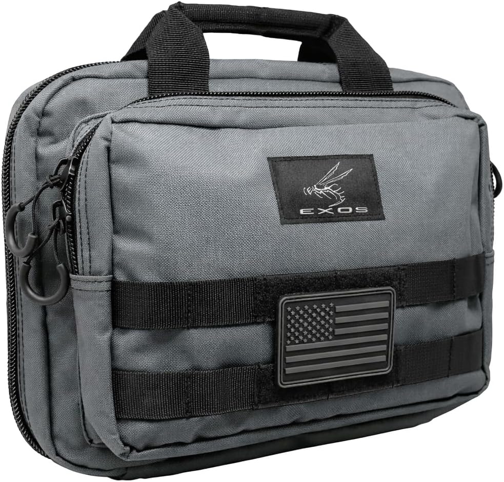 Exos Double Pistol Case - Tactical Double Soft Pistol Gun Bag - Handgun Carrying Case with Compartments - Hand Gun Storage Bag with MOLLE Webbing and Padded Interior - Designed in USA