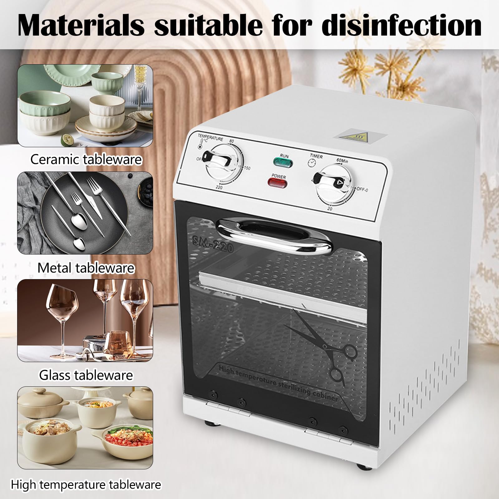Desinfección Esterilizador Aire Caliente, 600W 8L 220℃ Esterilizador Calor Seco Esterilizador Alta Temperatura Esterilizador Herramientas para Uñas con Temporizador y Luz Indicadora para Peluquería