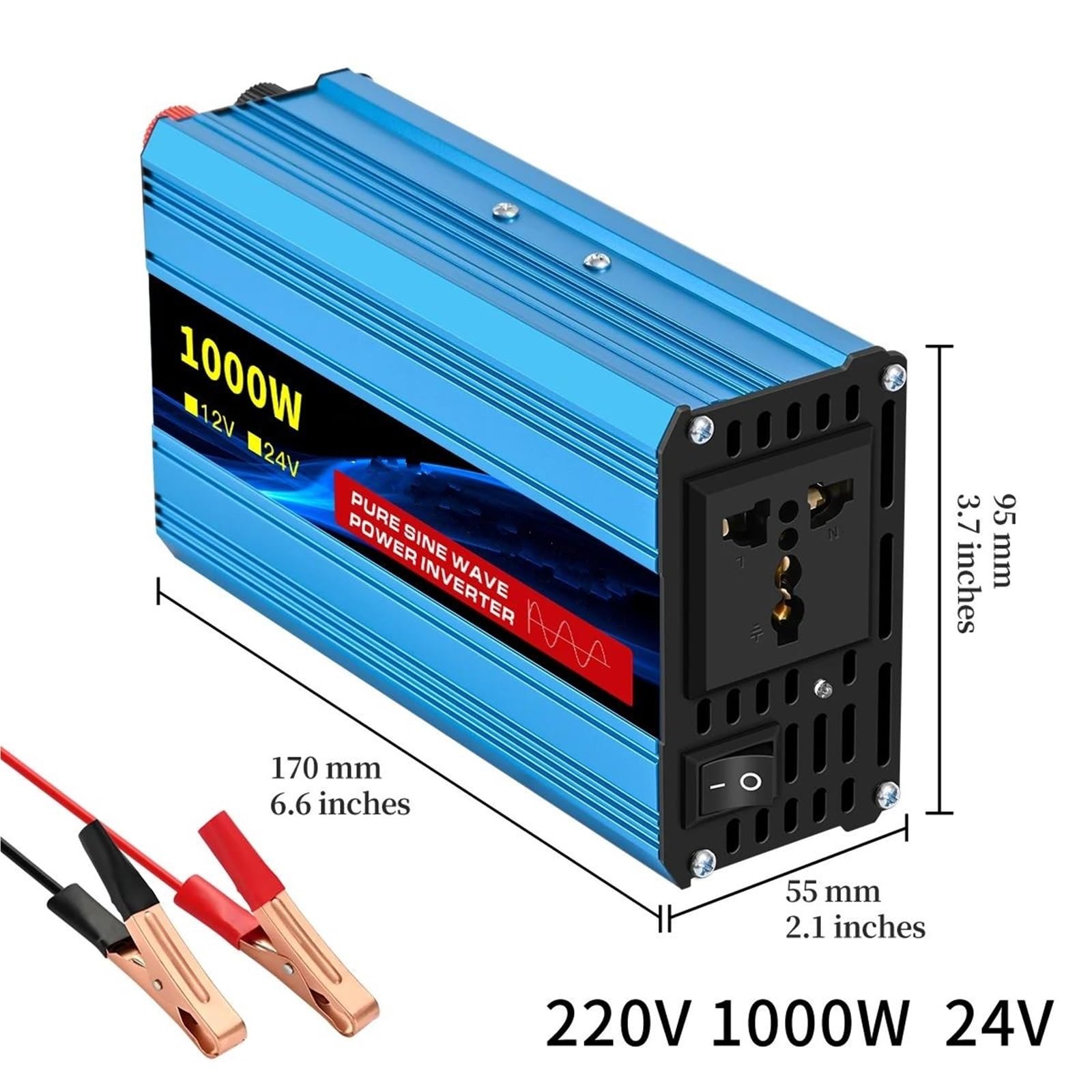 Inversor Inversor De Onda Sinusoidal Pura Cargador Adaptador Universal 1000 W-4000 W CC 12 V/24 V A CA 220 V 50 Hz Inversor Onda Pura(24V 1000W 220V)