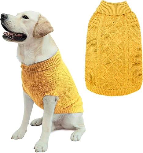 Miniatura 7 de Mihachi Suéter de cuello alto para perro, abrigo de invierno, ropa clásica de punto trenzado con agujero para la correa para clima frío, regalo