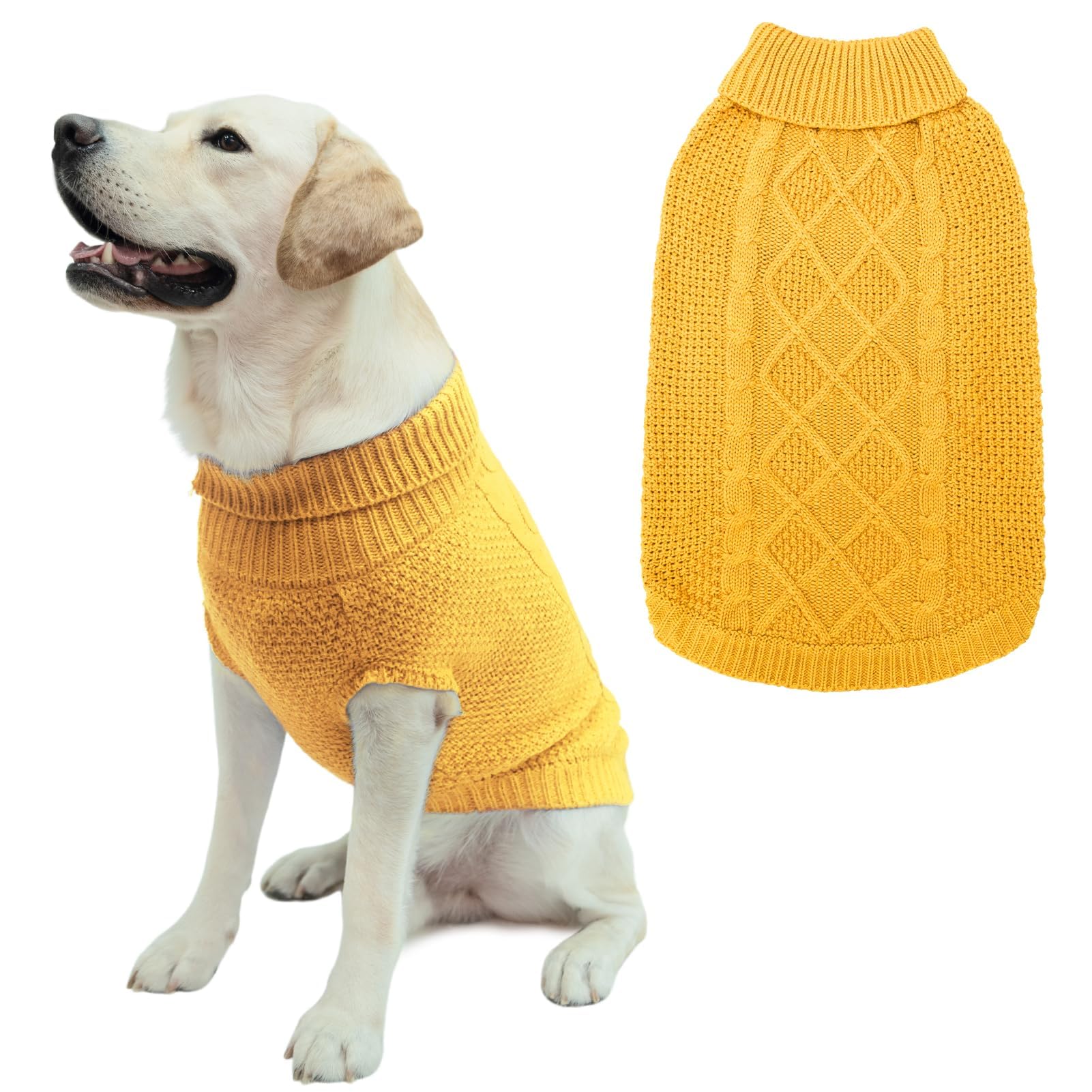 Mihachi Turtleneck Dog Sweater - Winter Coat Apparel Classic Cable Knit Clothes with Leash Hole for Cold Weather, Ideal Gift for Pet in New Year — image 1