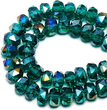 8mm Sparkle Rondelle Faceted Crystal Beads 75-80pcs, Peac-Green AB