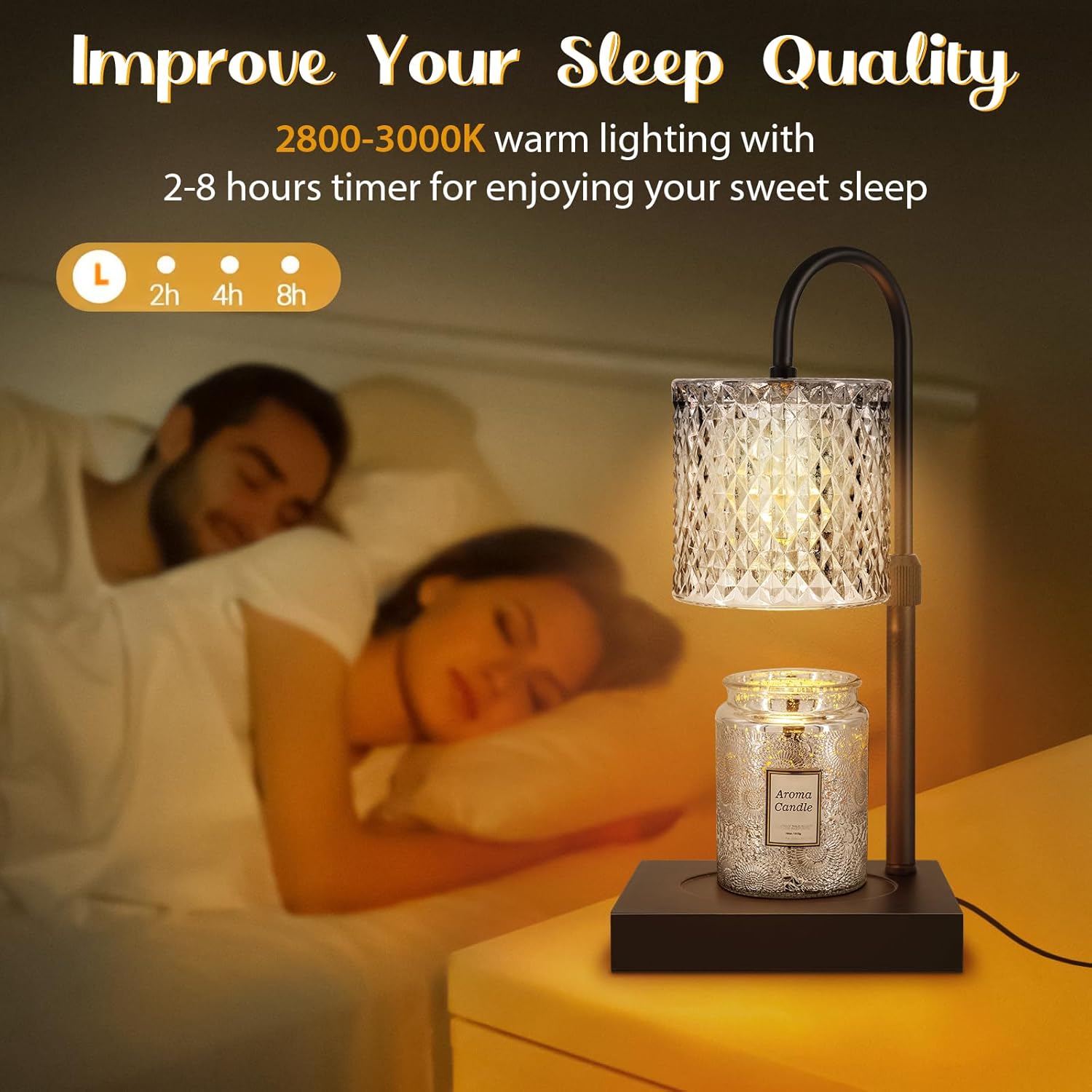 Candle Warmer Lamp, Adjustable Candle Lamp Warmer with Timer, Mothers Day Gifts for Mom, Home Decor Dimmable Wax Warmer Lamp for Scented Wax, Black
