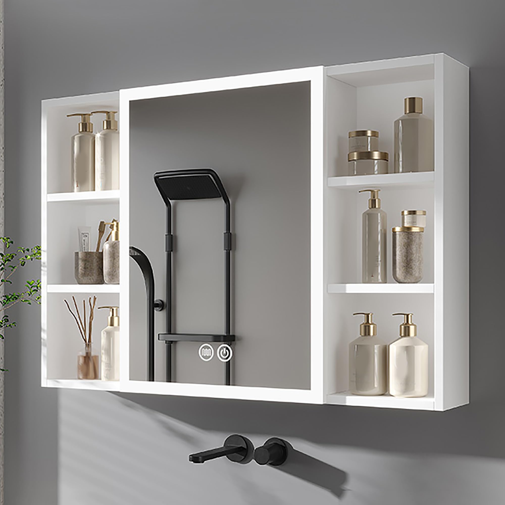 BKSXSOP Modern Medicine Cabinet with Mirror, Wall-Mounted Bathroom Storage Cabinet, Defogging Feature, Space-Saving Vanity, Above Toilet nizer for Essentials