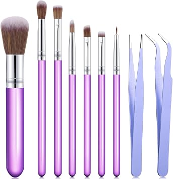 Sinmoe 10 Pieces Cake Candy Decorating Brushes Tools Cookie Decoration Brushes Pastry Brush and Stainless Steel Straight and Curved Tip Tweezers Pasta Tweezers for Baking Fondant Purple Color