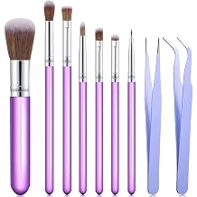 Sinmoe 10 Pieces Cake Candy Decorating Brushes Tools Cookie Decoration Brushes Pastry Brush and Stainless Steel Straight and Curved Tip Tweezers Pasta Tweezers for Baking Fondant Purple Color