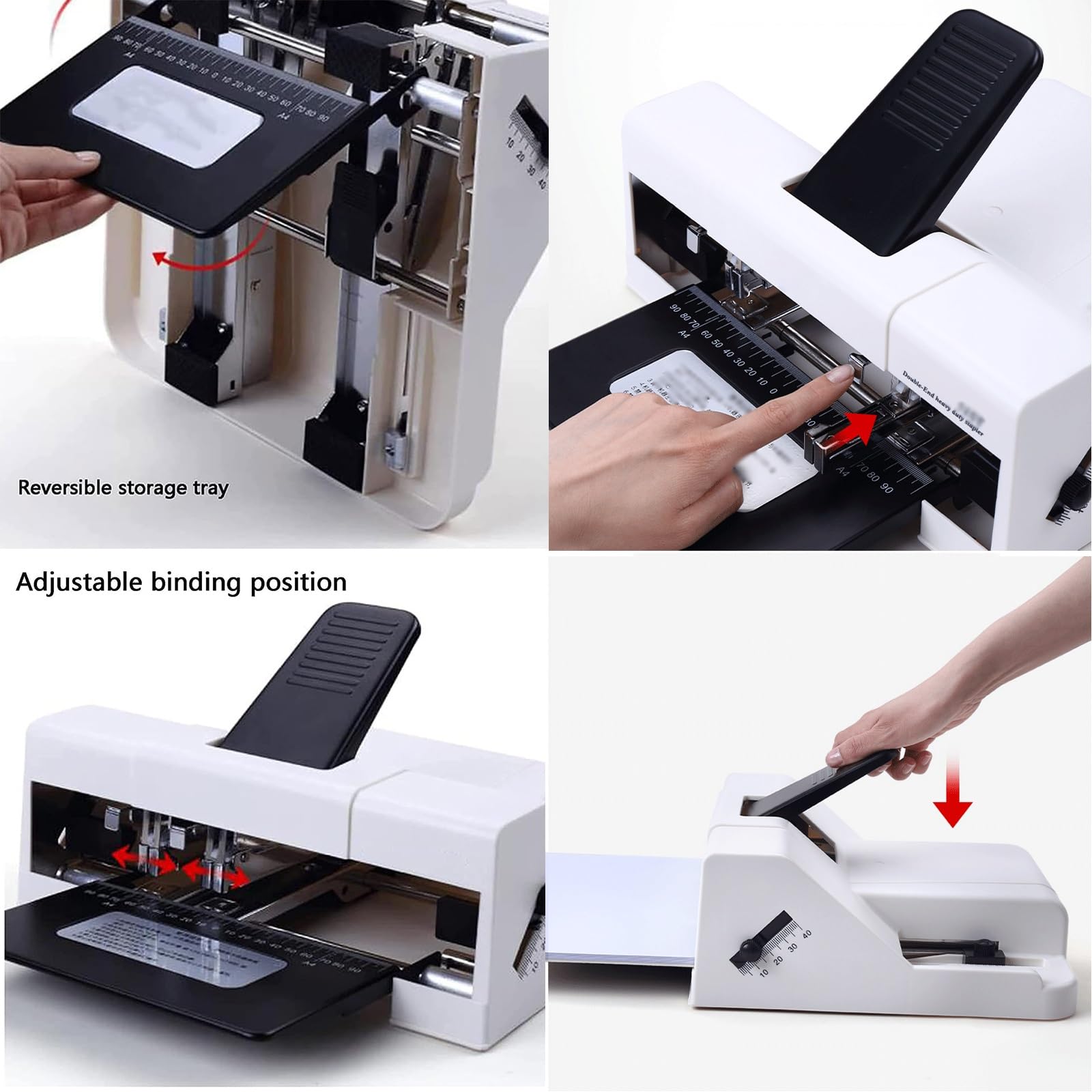 Cucitrice resistente, raccoglitore per carta a doppia testa per A3 A4, capacità di 50 fogli, profondità e spaziatura regolabili, modalità di rilegatura con cucitura centrale, per scuola, ufficio, casa