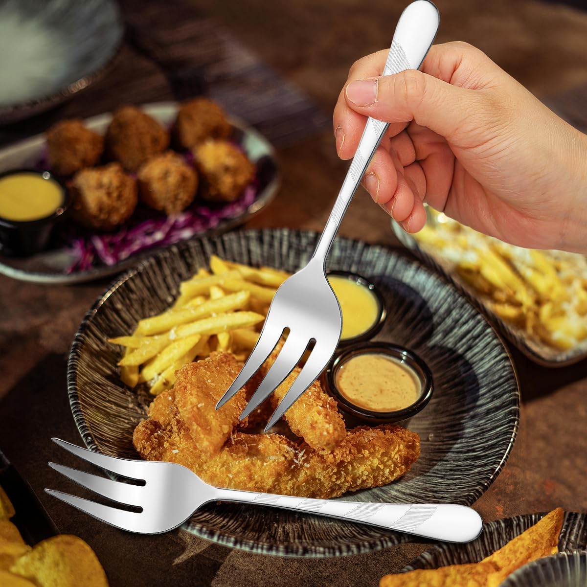 Meat Forks 2 Pieces, Stainless Steel Forks Silverware Set, Cold Meat Fork for Home, Kitchen or Restaurant, Dishwasher Safe