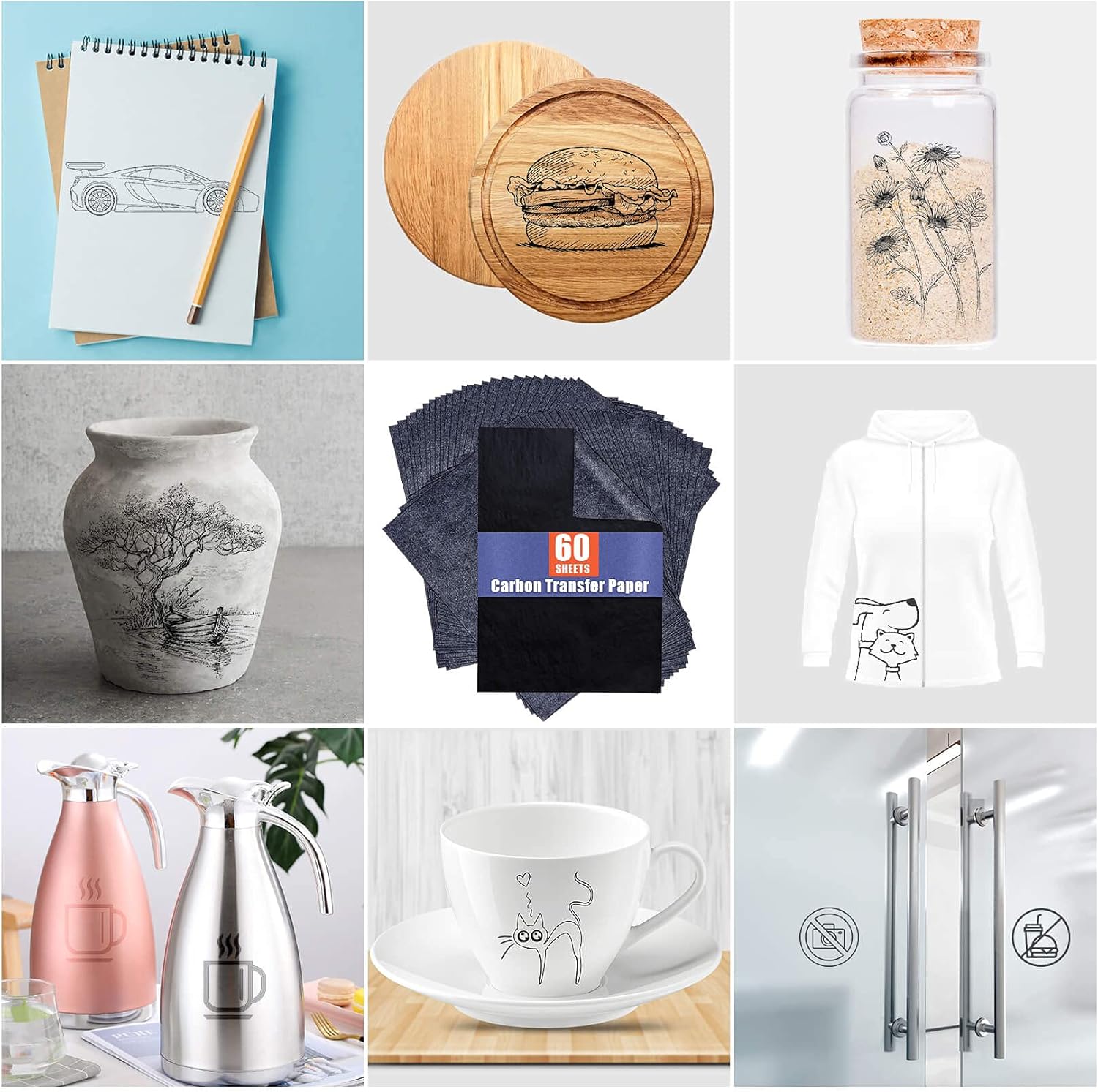 Carbon Paper for Tracing Graphite Transfer-Paper - PSLER 60 Pcs Black Graphite Paper for Tracing Drawing Patterns on Wood Projects Canvas Fabric Artist Lettering Sketch Drawing A4 Size 8.5 X 11 Inch