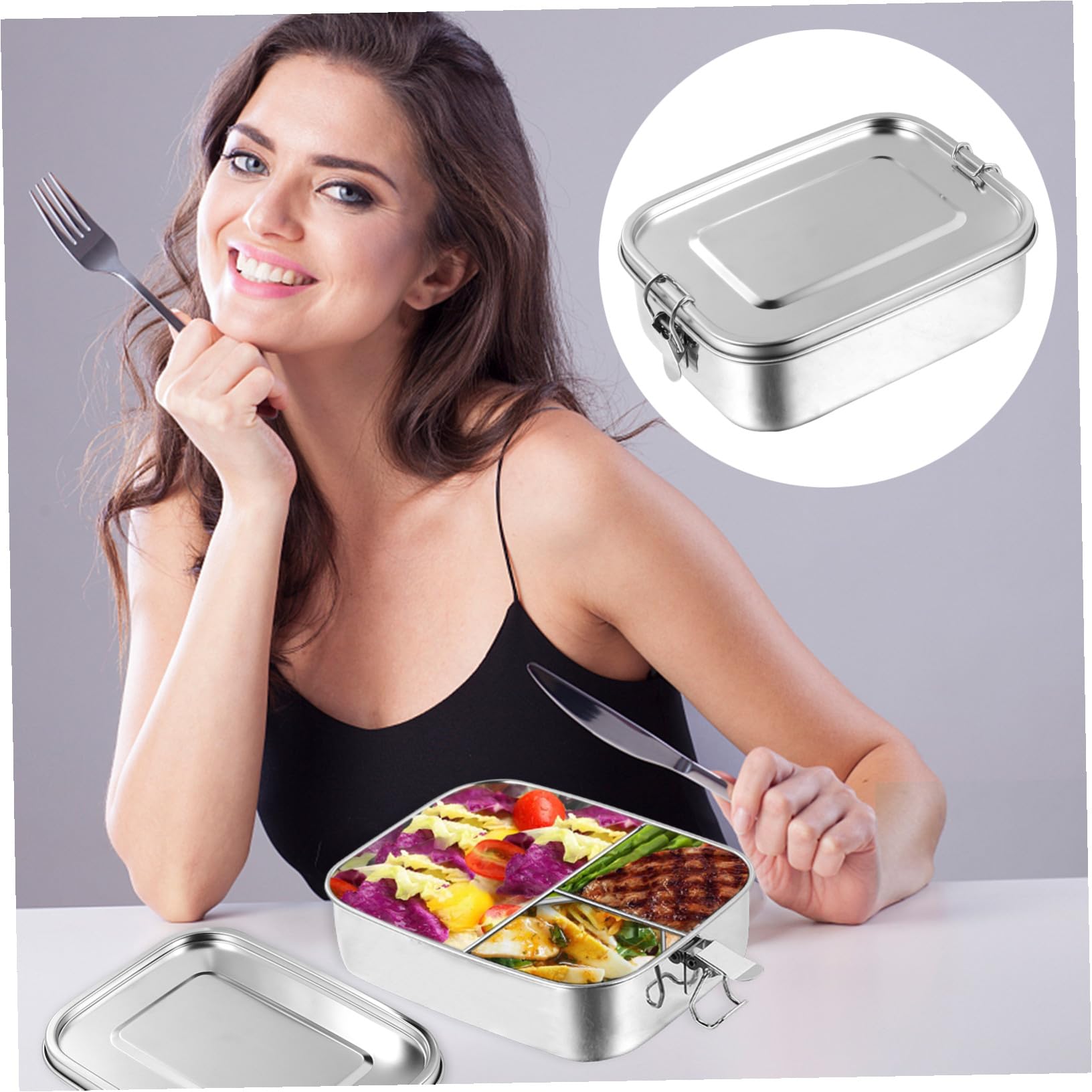 GLEAVI Boîte à Bento en Acier Inoxydable 1, 2 L 3 Compartiments Argenté