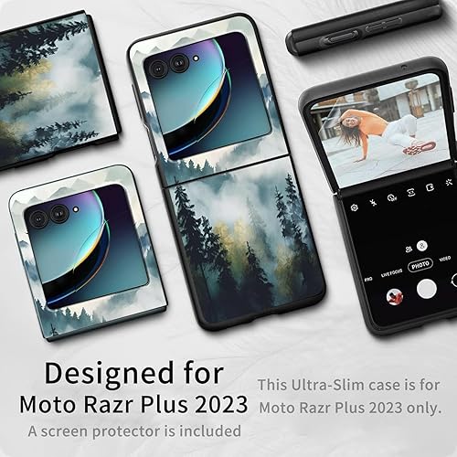 Vista 166 de Funda para Motorola Moto Razr Plus 2023 con protección de pantalla, cubierta trasera de policarbonato duro delgada y ultrafina con patrón de estante