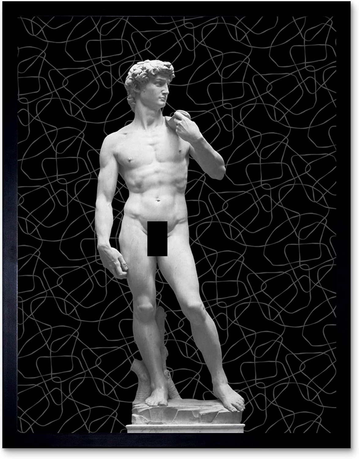 Artery8 Statue of David by Michelangelo Classic with Abstract Art Pink Lotus Gold Unframed Wall Art Print Poster Home Decor Premium