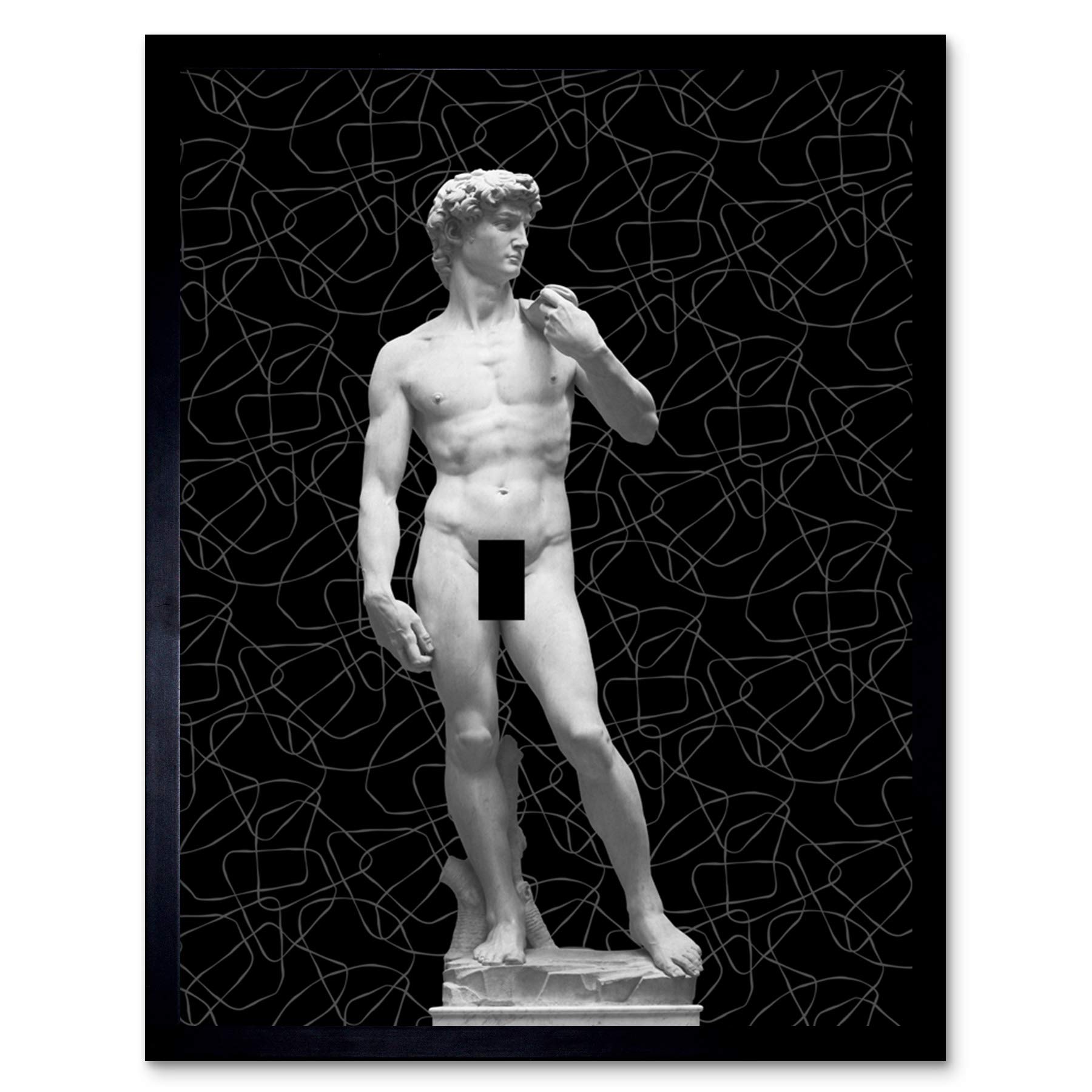Artery8 Statue of David by Michelangelo Classic with Abstract Art Black Art Print Framed Poster Wall Decor 12x16 inch