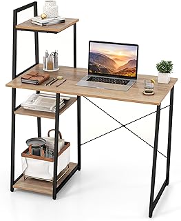 Tangkula Computer Desk with Shelves, Space Saving Home Office Desk with ...