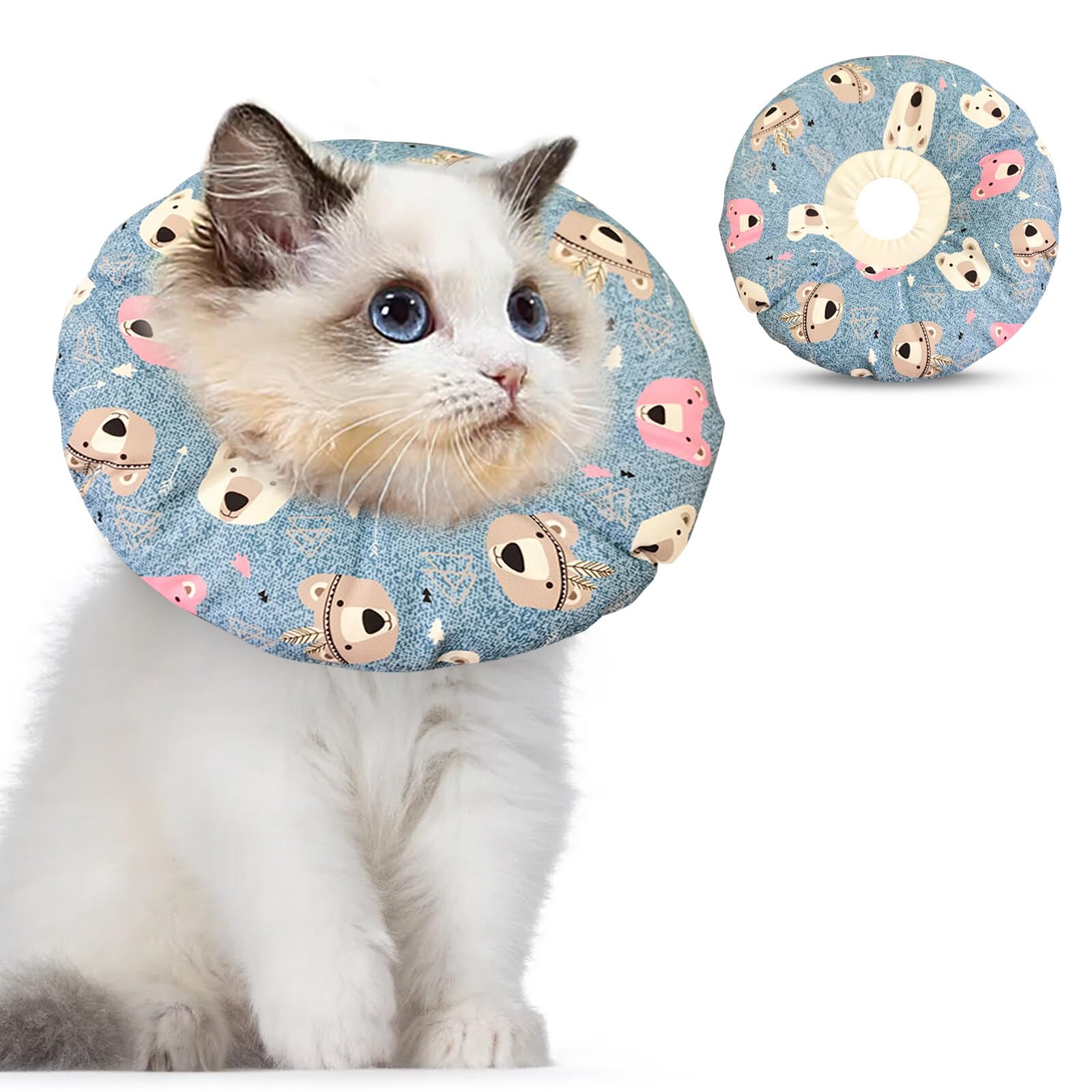 Kytpyi Collar Isabelino Gatos, Collar Isabelino, Suave Ajustable(17-27 cm) Collarin Gato, Respirable Impermeable Algodón Collar de Recuperación para Gato o Cachorro Protección de Herida(Azul)