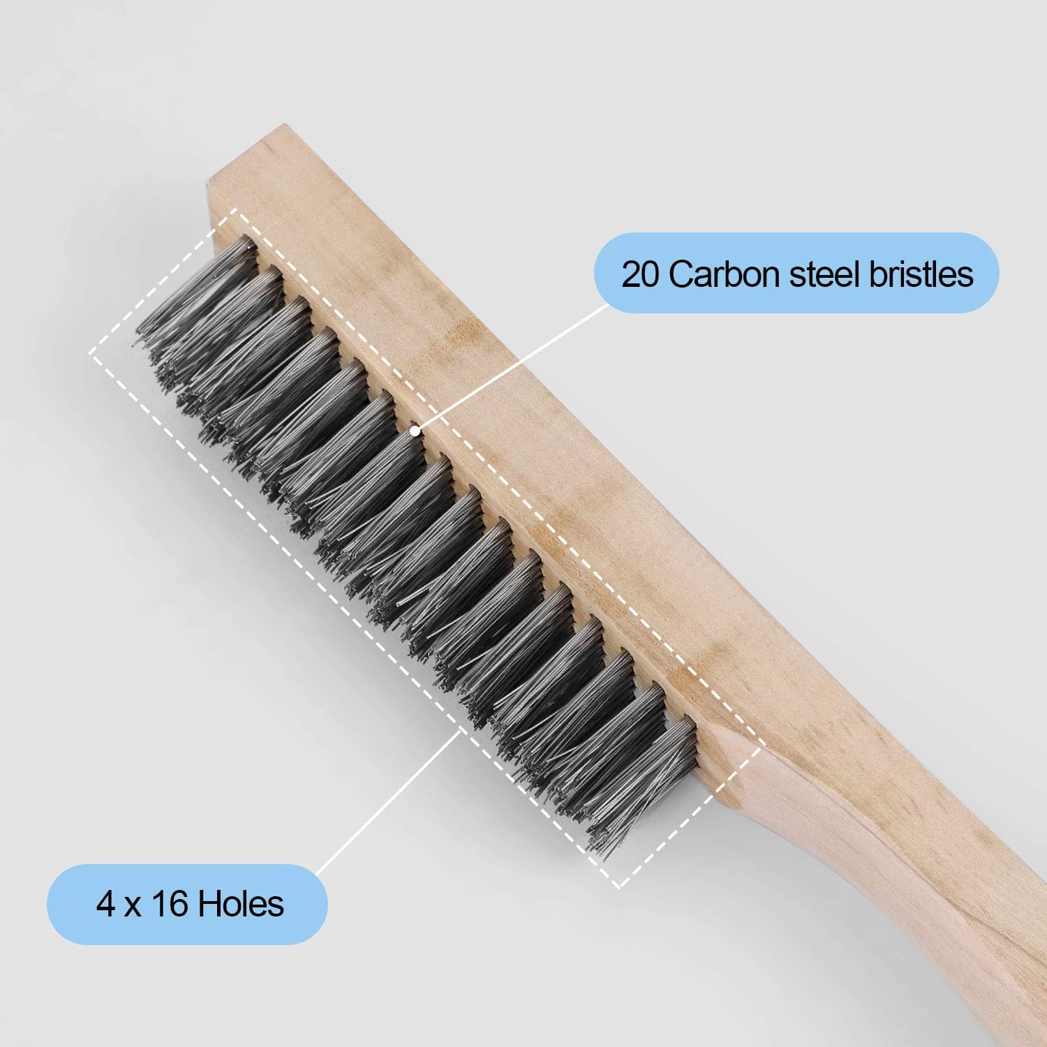 ZOENHOU 12 Pieces 10 Inches Wire Brush Wooden Handle, Multi-Purpose Wire Scratch Brush, Wire Brushes for Cleaning Welding Slags and Rust, 20 Steel Wires Each Hole