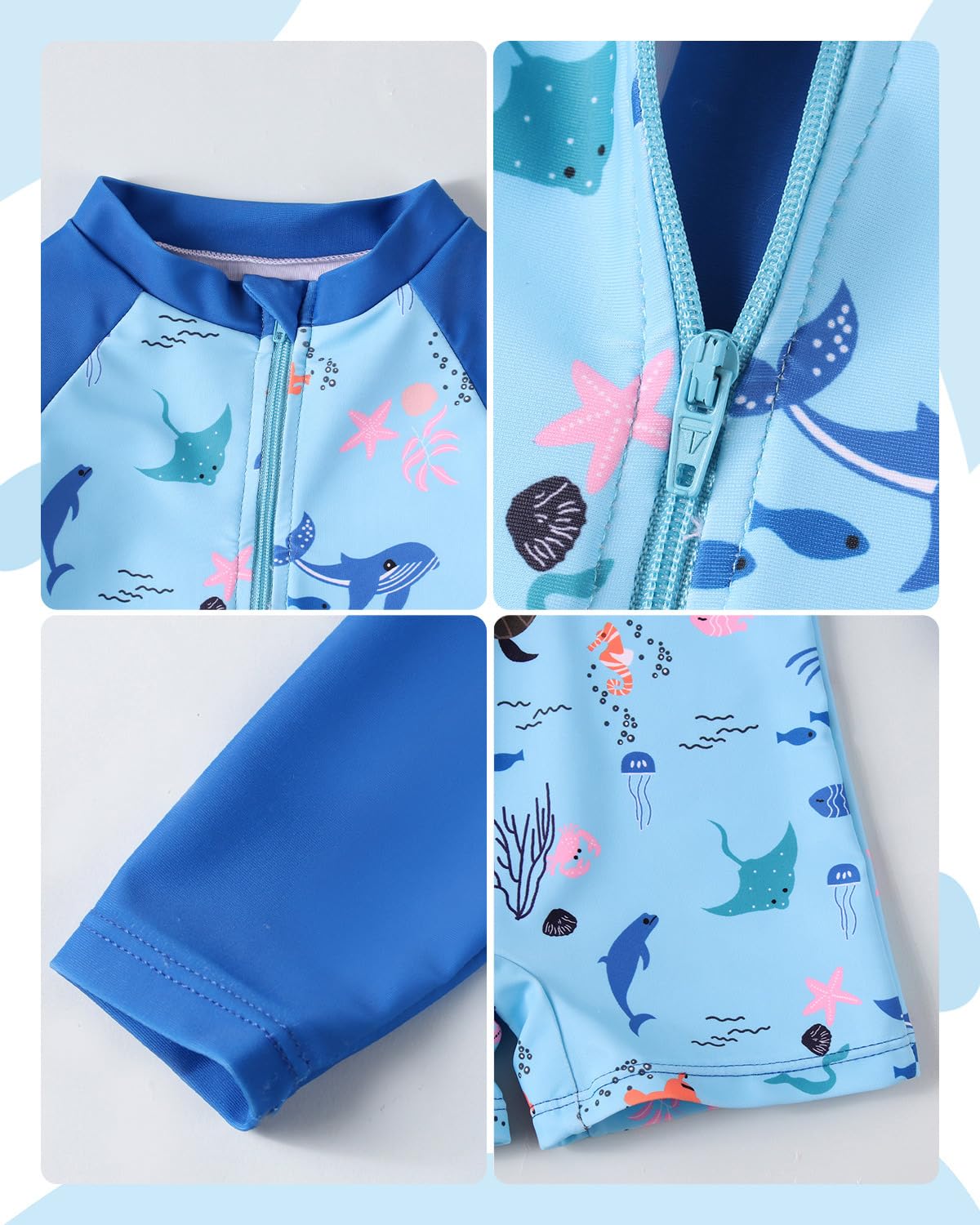 JiAmy Maillot de bain une pièce pour bébé garçon avec chapeau de soleil, manches longues, fermeture éclair, protection solaire, maillot de bain une pièce