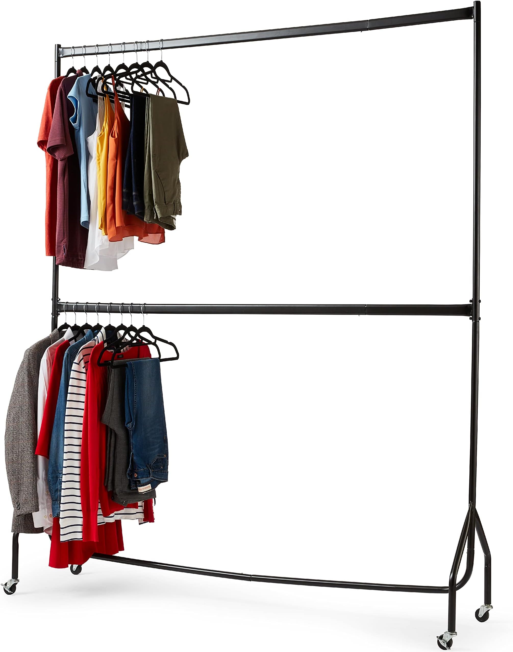 House of Home Heavy Duty 7FT H x 6FT L 2 Tier Clothes Rail In Black - Clothes Rack For Bedroom, Double Clothes Rail, Quality Hanging Storage No Tools Required - Easy to Erect & Collapse