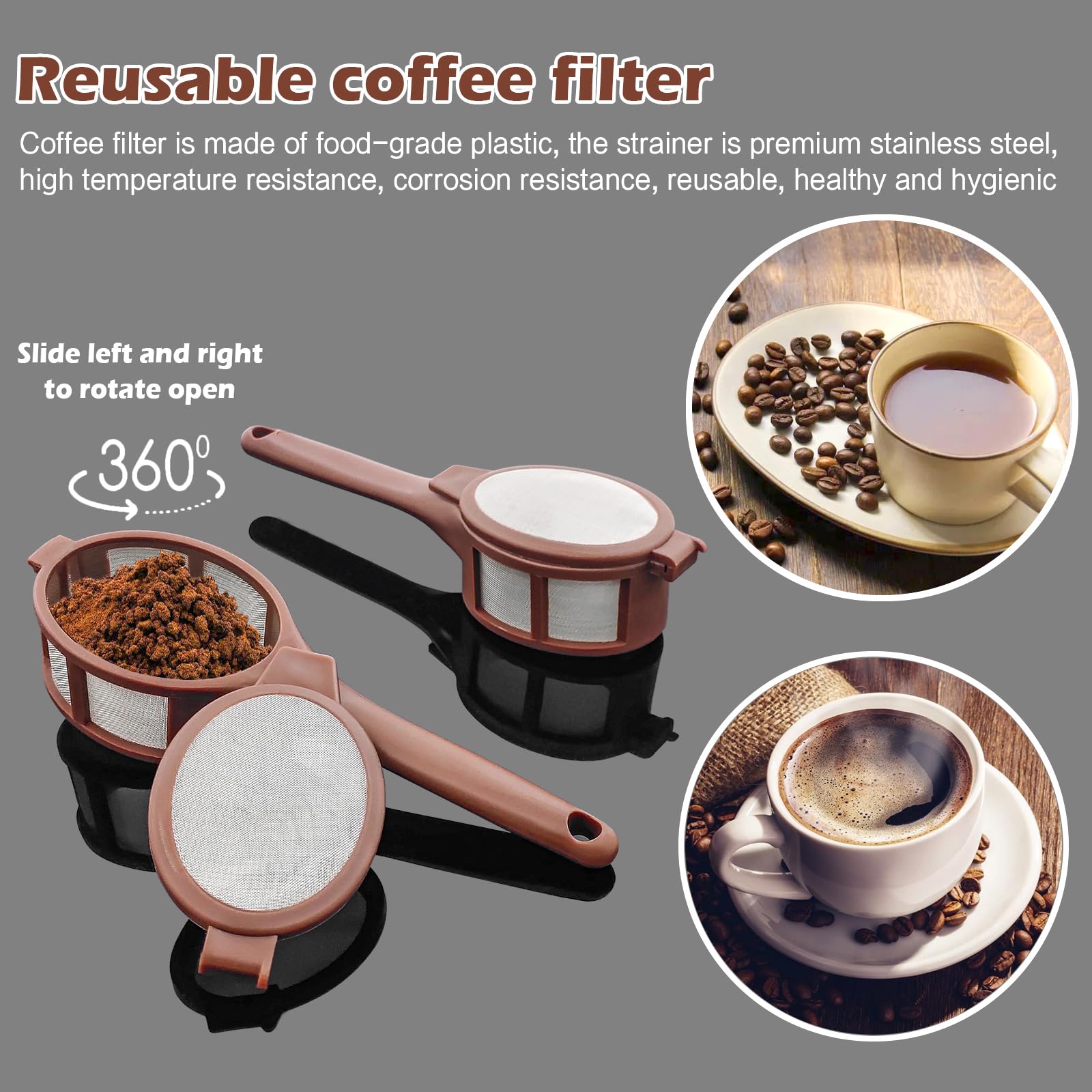 Reusable Coffee Tea Filter Dripper Strainer Strainers Cup Pot Infusers for Loose Tea 2 Pack, Brown, M - Image 2