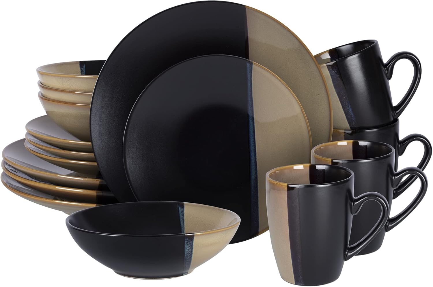 Stoneware Dinner Set Reactive Glaze (16pc Set, Grey)
