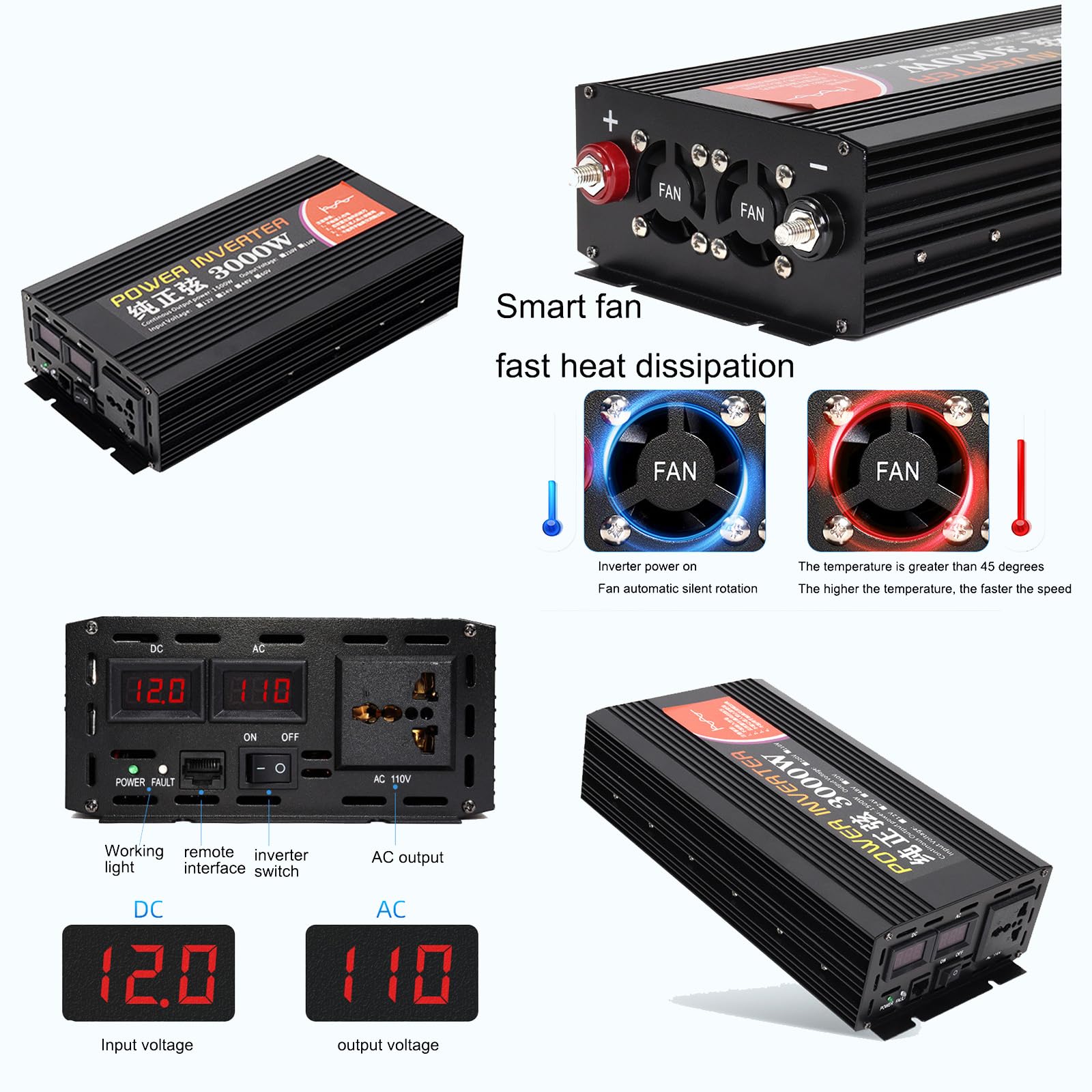 Batteria 12 Volt LiFePO4 12V 80Ah 100Ah 150Ah 200Ah Batteria Litio Alimentazione Emergenza con Inverter 1000W 3000W 4000W unità Generazione di energia Portatile,12v100ahwith3000w