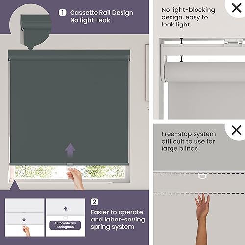 Miniatura 4 de Boolegon Persianas enrollables opacas sin cordones para ventanas, con protección UV, estable y con protección UV, aislamiento térmico de resorte,