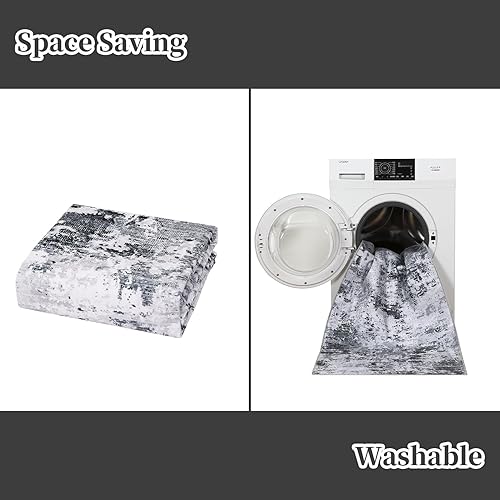 Miniatura 7 de Alfombra de área abstracta de 5 x 7 pies para sala de estar, lavable a máquina, alfombra delgada plegable para dormitorio, de pelo bajo