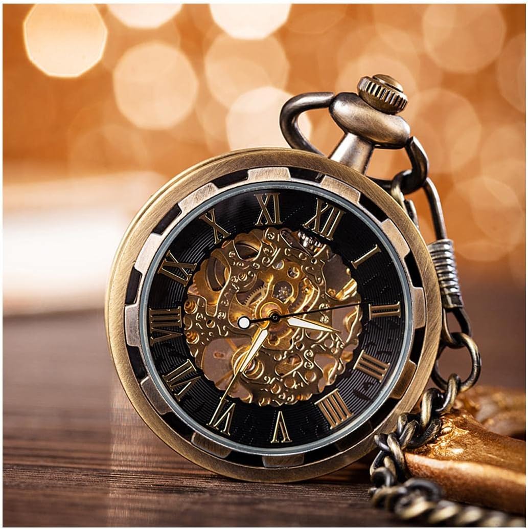Pocket Watch Vintage Pocket Watch Openwork Without Cover Watch with Chain for Men Gift for Birthday Christmas Watch with Chain