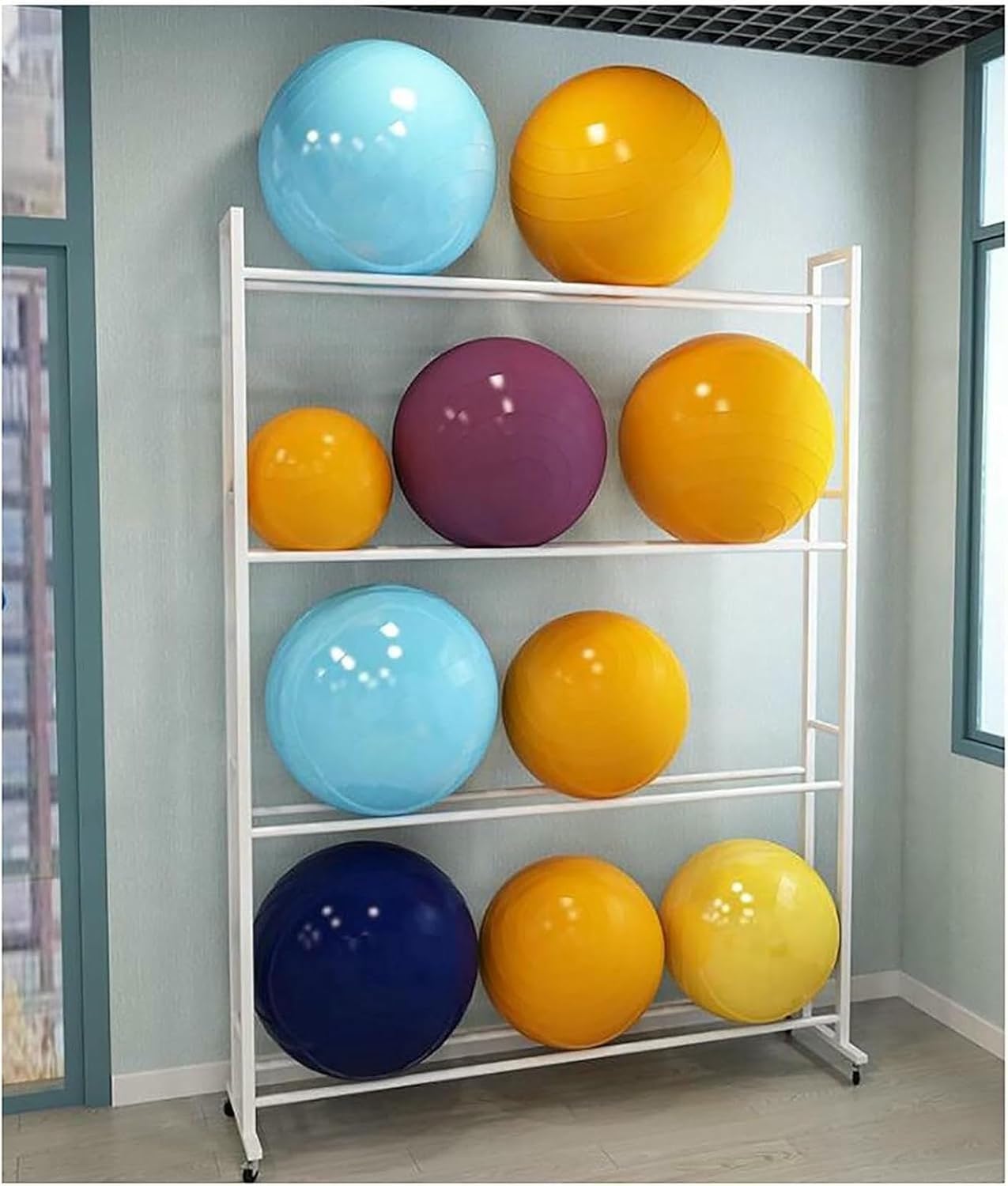 Gym Organizer Support for 3/4 Levels Yoga Sterillas, Resistant, Metal, for Exhibiting Yoga Balls On The Floor, Ideal for Home, Gym Or Study.for Yoga Study ~/