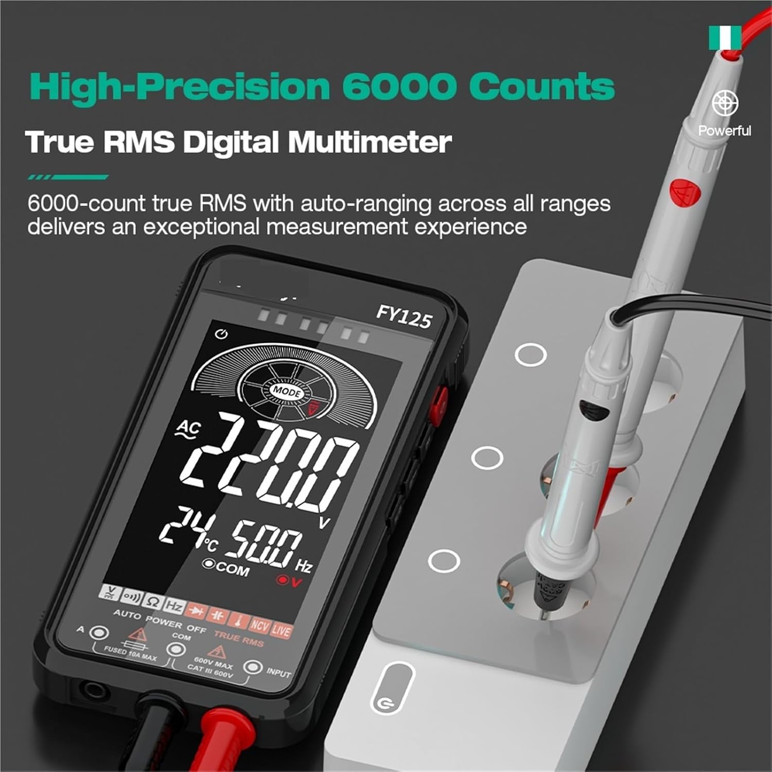 Full-Automatic Large Screen Digital Multimeter with True RMS 6000 Counts, Smart Professional Tester, Electrical Tools(FY125)