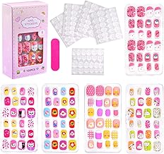 Doyime Nail Tips for Kids Nail Ornaments 120 Pcs Kids Nail Art Short Nail Supplies Glitter Fake Nails Girl Hand Decoration Fake Nails Nail Stickers Press On Cute Colorful Removable Easy to Install for