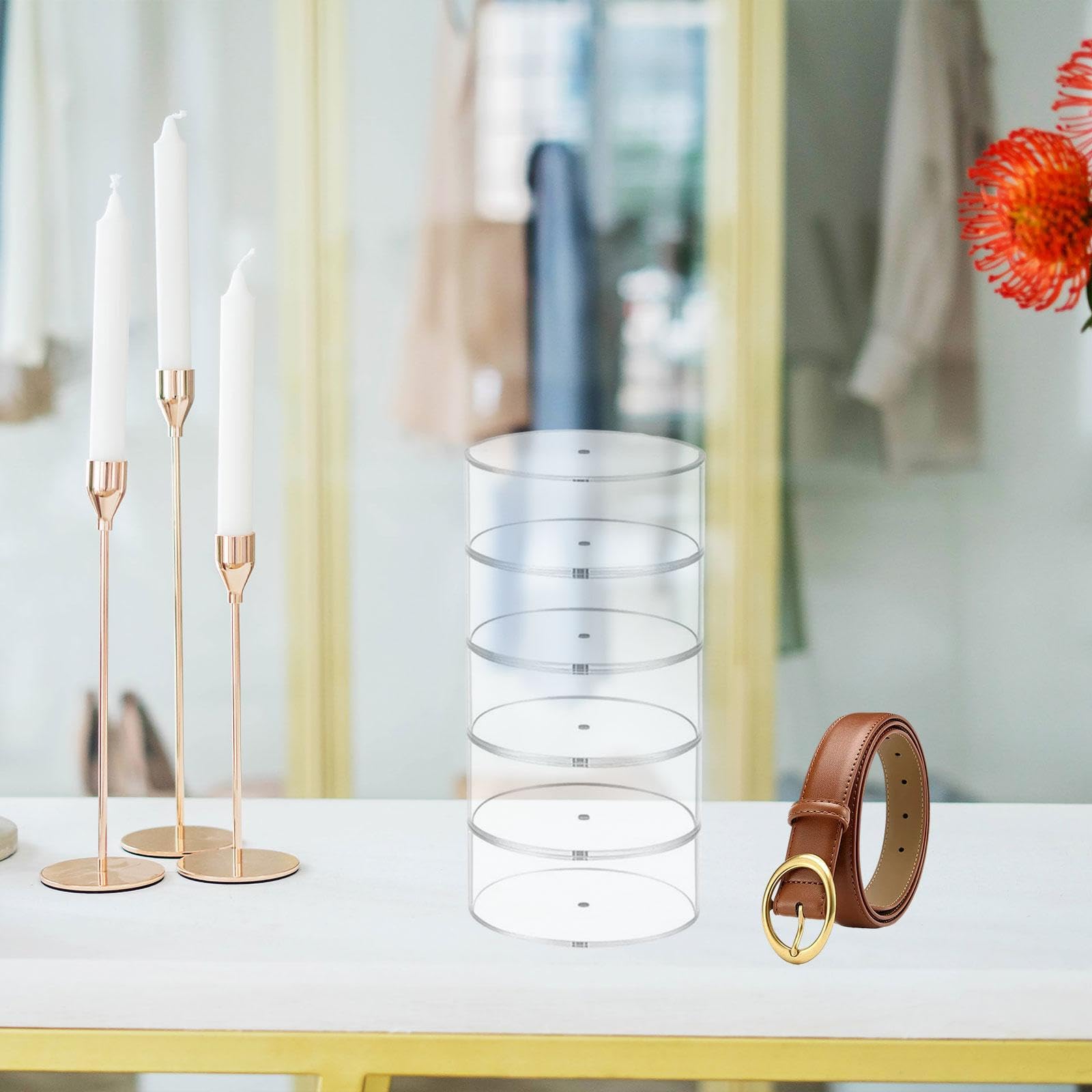 jojomis Acrylic Watch Box Belt Containers 5 Slot Stackable Clear Dustproof Cylindrical Display Case Storage Box for Jewelry Cosmetics Accessories