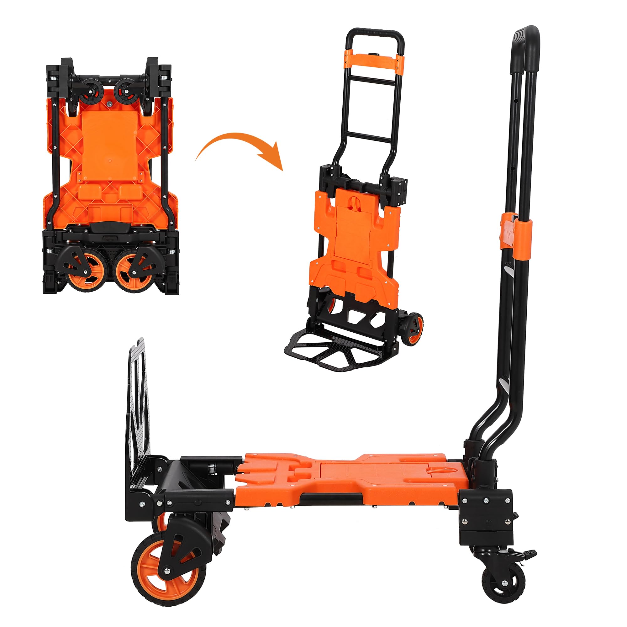 Carretilla Plegable De Alta Resistencia con Capacidad De 330 LB. Plataforma Portátil con Cesta Plegable, Asa Retráctil, Cuerda Elástica y Ruedas De Goma. Ideal para Mudanzas, Equipaje y Oficina.