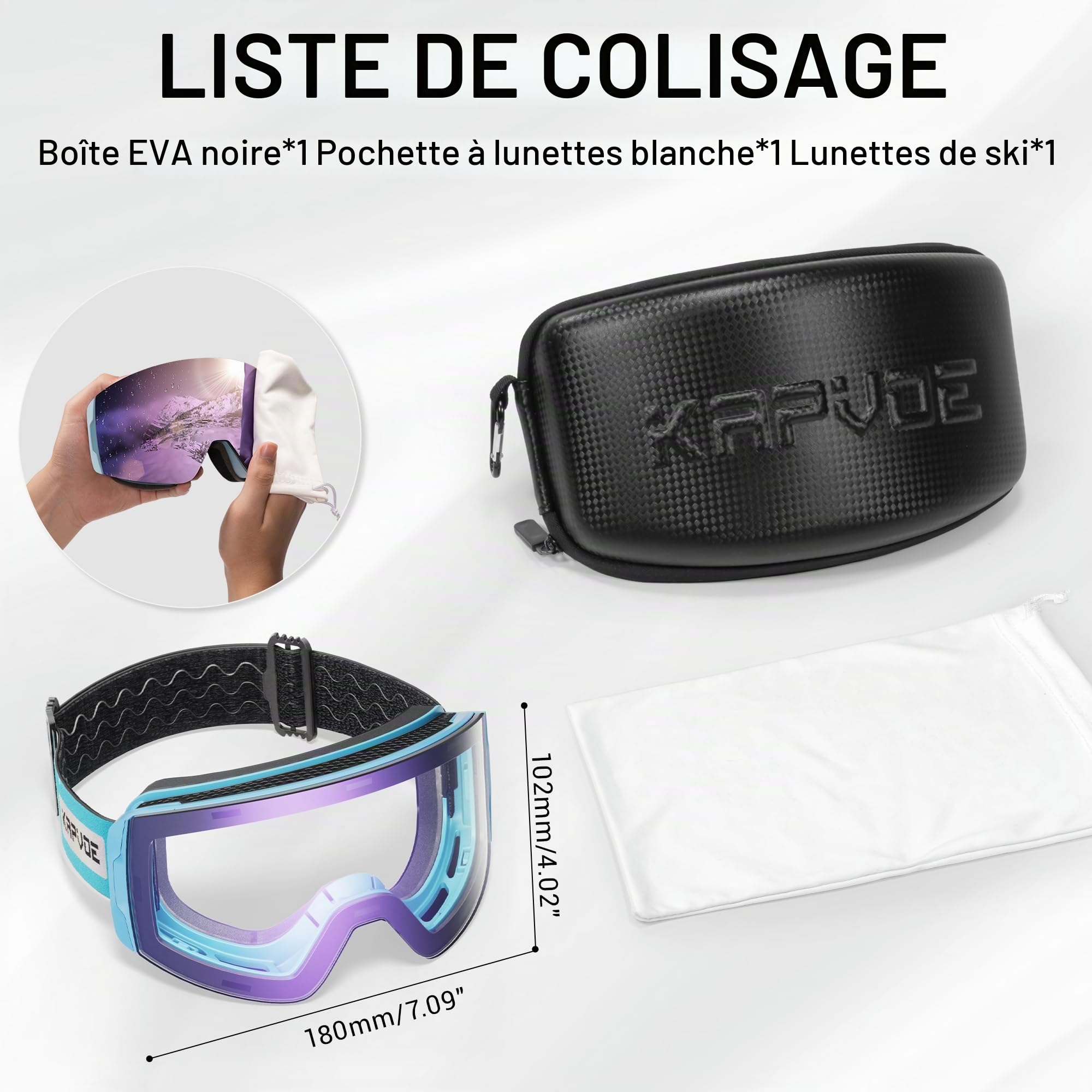 KAPVOE Lunettes de Ski avec Lentilles Photocromatiques, Lentilles Magnétiques, Antibuée, OTG pour Homme, Femme K0718