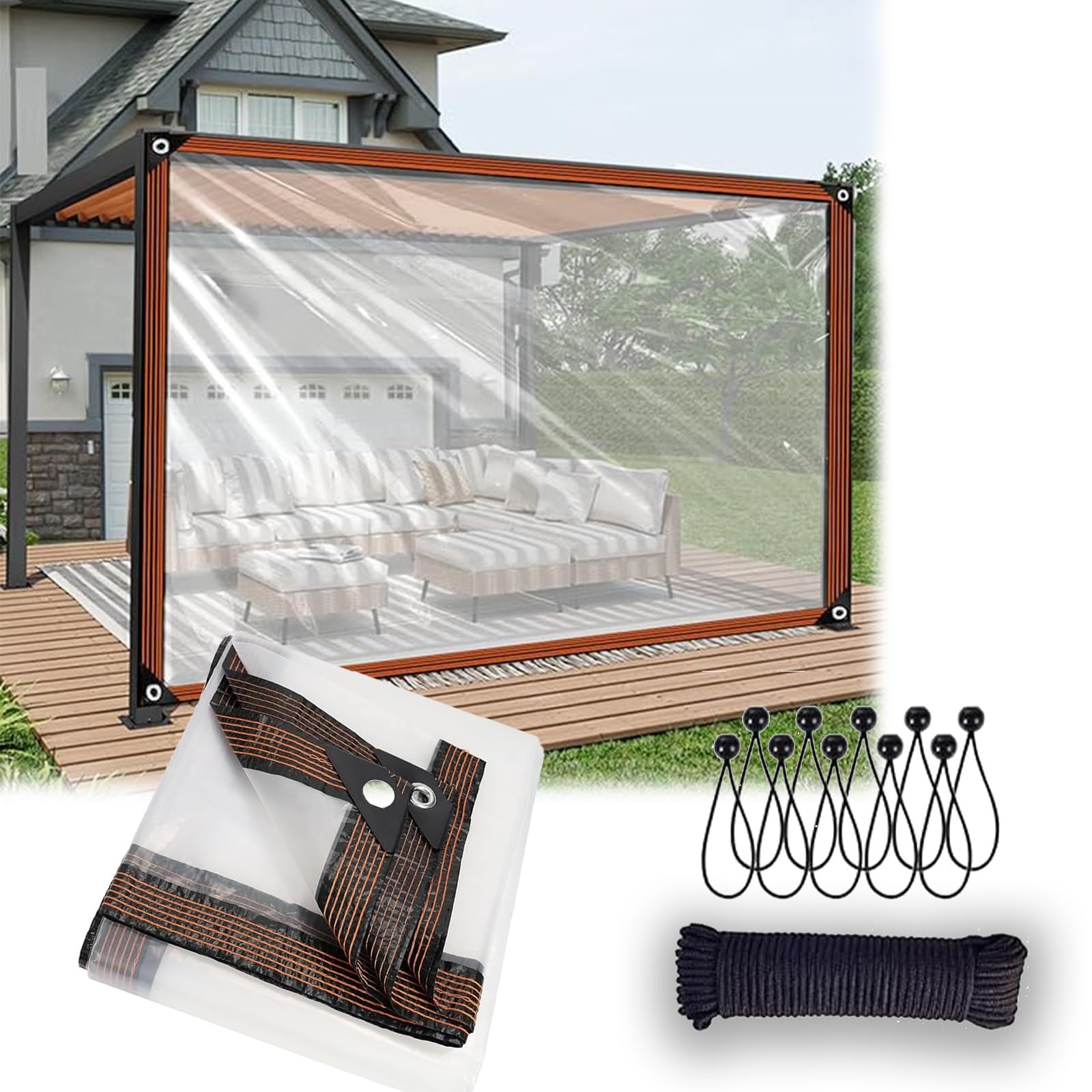 KLGFBDC Clear Tarp with Grommets Transparent Tear Resistant PVC Vinyl Tarpaulin for Plants Greenhouse Balcony Garden and Pet Hutch Roof with Grommets and Reinforced Edges