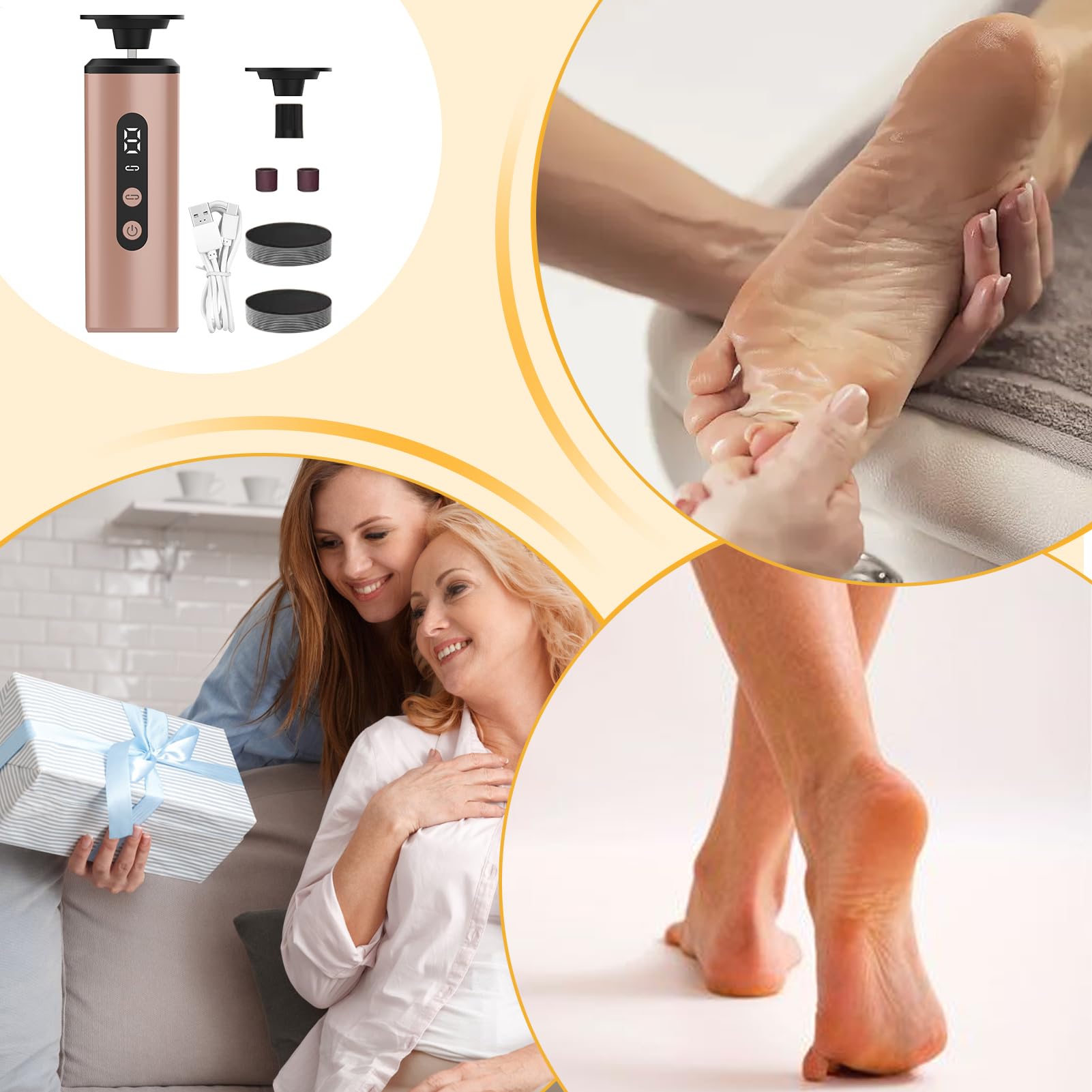 Elektrische voetvijl - eeltverwijderaar, oplaadbare, waterdichte eeltverwijderaar | Voetverzorgingsset, professionele pedicure-instrumentenset met opbergtas voor, dode huid, gebarsten h