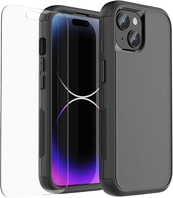 droperprote for iPhone 15 Case with Tempered Glass Screen Protector 3 in 1 Heavy Duty Rugged Shockproof Protective Phone Case for iPhone 15 6.1" Black
