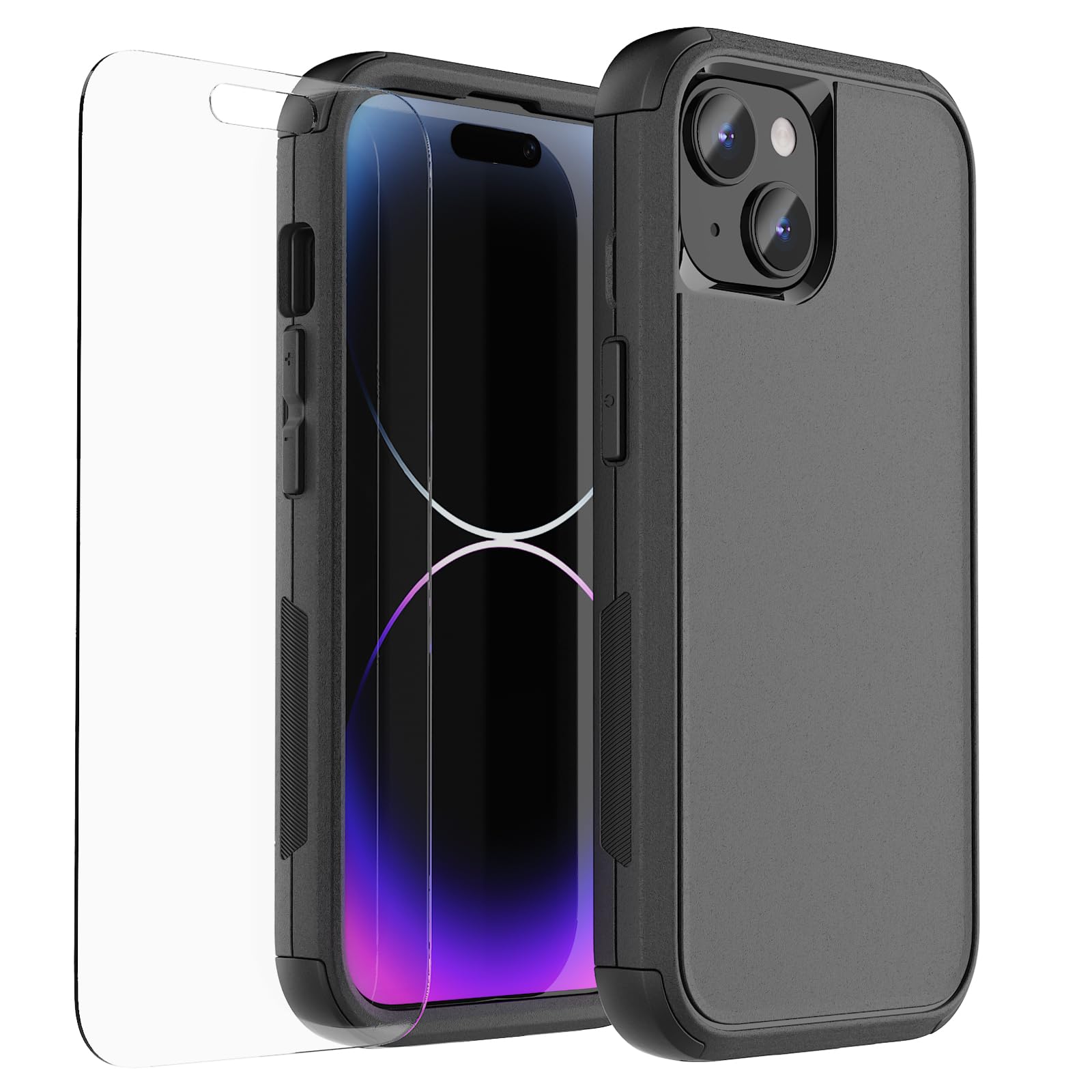 droperprote for iPhone 15 Case with Tempered Glass Screen Protector 3 in 1 Heavy Duty Rugged Shockproof Protective Phone Case for iPhone 15 6.1" (