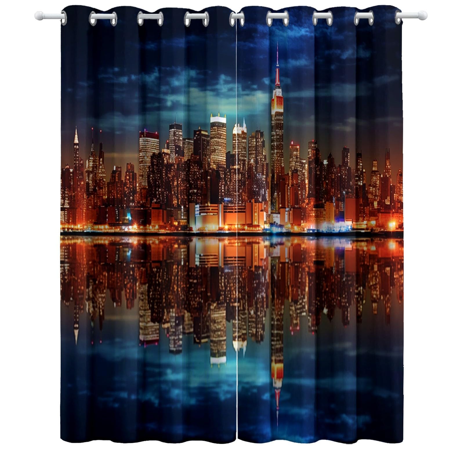 Niebieskie zasłony zaciemniające dla dzieci, 140 x 250 cm, fotografia miasto nocny nadruk blokujące światło zasłony termiczne, redukcja hałasu, łatwe do czyszczenia, idealne do pokoju dziecięcego