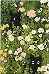 Decorative Switch Covers Plate Funny Cute Black Cat Colorful Flower Green Plant 1 Gang No Device Single Blank Outlet Covers Wall Plate Cover Light Switch Plate Electrical Faceplate