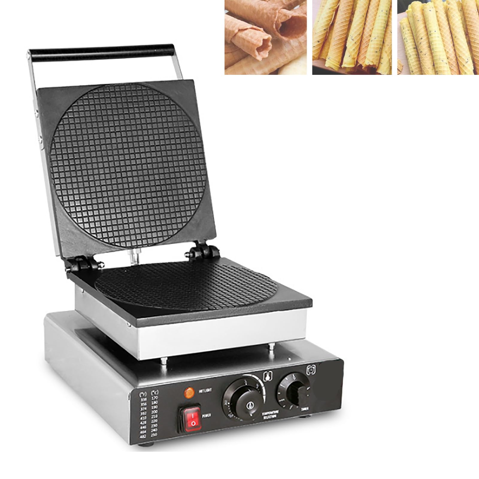 Machine à rouler les œufs, 1750 W, machine à frites électrique commerciale, température 50-300 ℃, minuterie de 1 à 5 minutes, idéale pour les magasins de desserts, modèle carré 258 x 258 mm