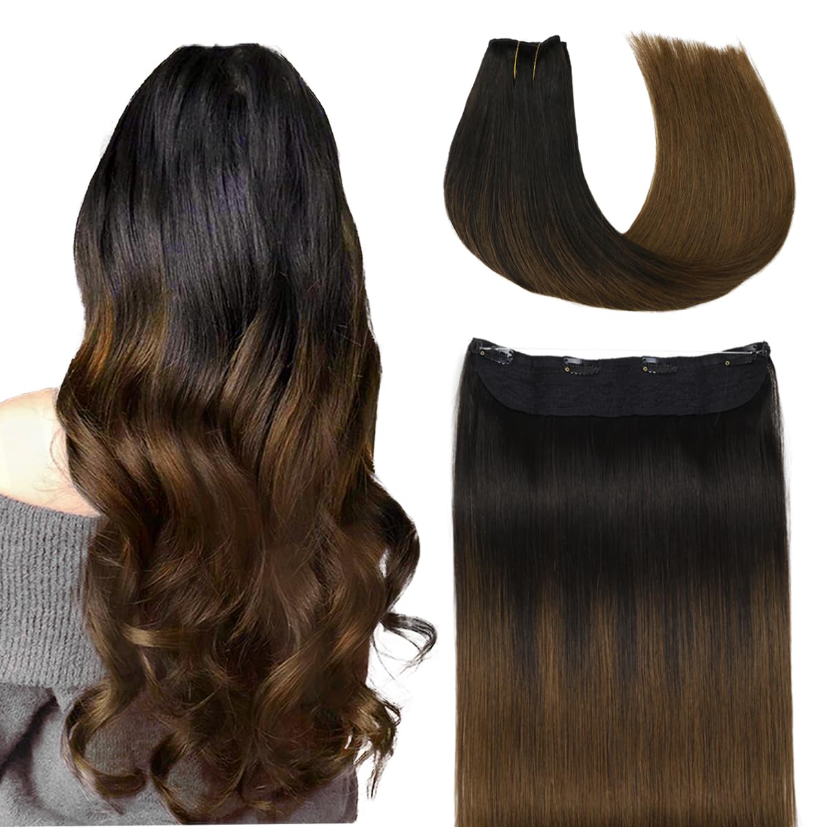 Real Human Hair Extensions 14 Inch Invisible Wire 65g Amazon.com : SAFIRENY Wire Hair Extensions Fish Line Hair  main image 3