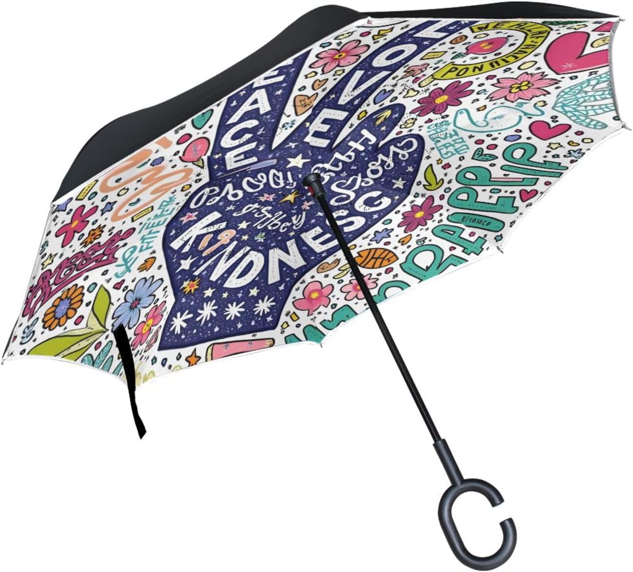 ALAZA Vintage Tattoo Skull Windproof Inverted Open Close Reverse Rain Umbrella Inside Out Quality Waterproof Parasol Upside Down Stick Shelter with Hook c Handle