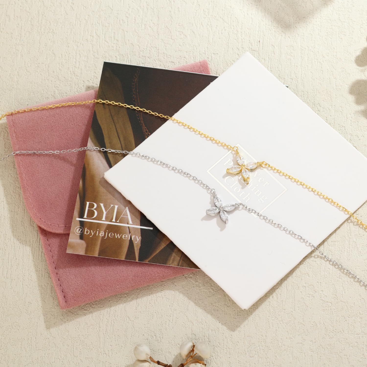 S925 Sterling Silver Necklace for Women Marquise Cubic Zirconia Necklaces 14K Gold Plated 16.5+2" Adjustable Chain Four-Leaf CZ Flower Dainty Floral Pendant Elegant Jewelry - Image 6