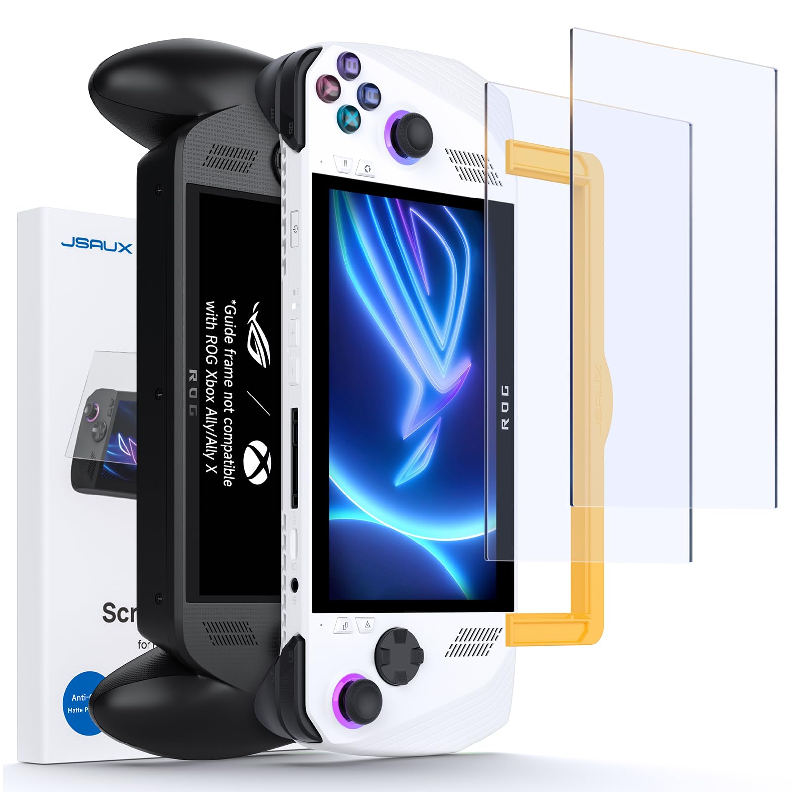 JSAUX Screen Protector for ROG Xbox Ally (2025) / ROG Xbox Ally X/ROG Ally Pack of 2, Anti-Glare 9H Hardness Tempered Glass with Guide Frame, 7 Inch Anti-Scratch Screen Protector for ASUS ROG Ally X
