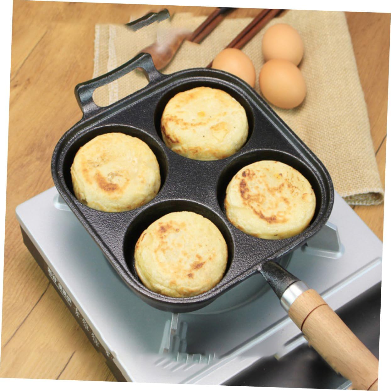 Non-Stick Multi-Hole Egg Frying Pan Breakfast Skillet Cooker Removable Handle for Making Egg Burgers Suitable for Home Cooking
