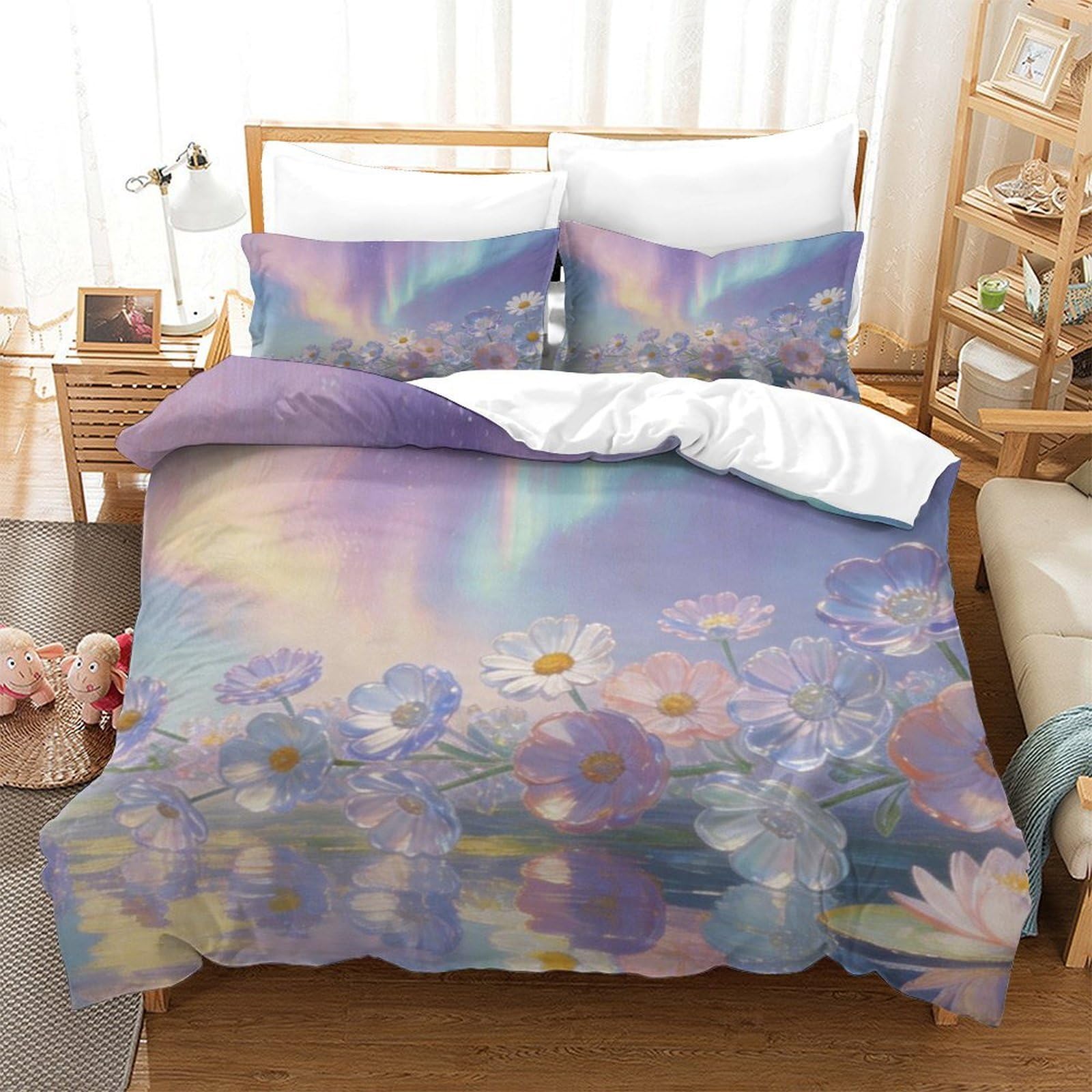 Housse de couette fleurs pastel 140x200 parure lit nuage