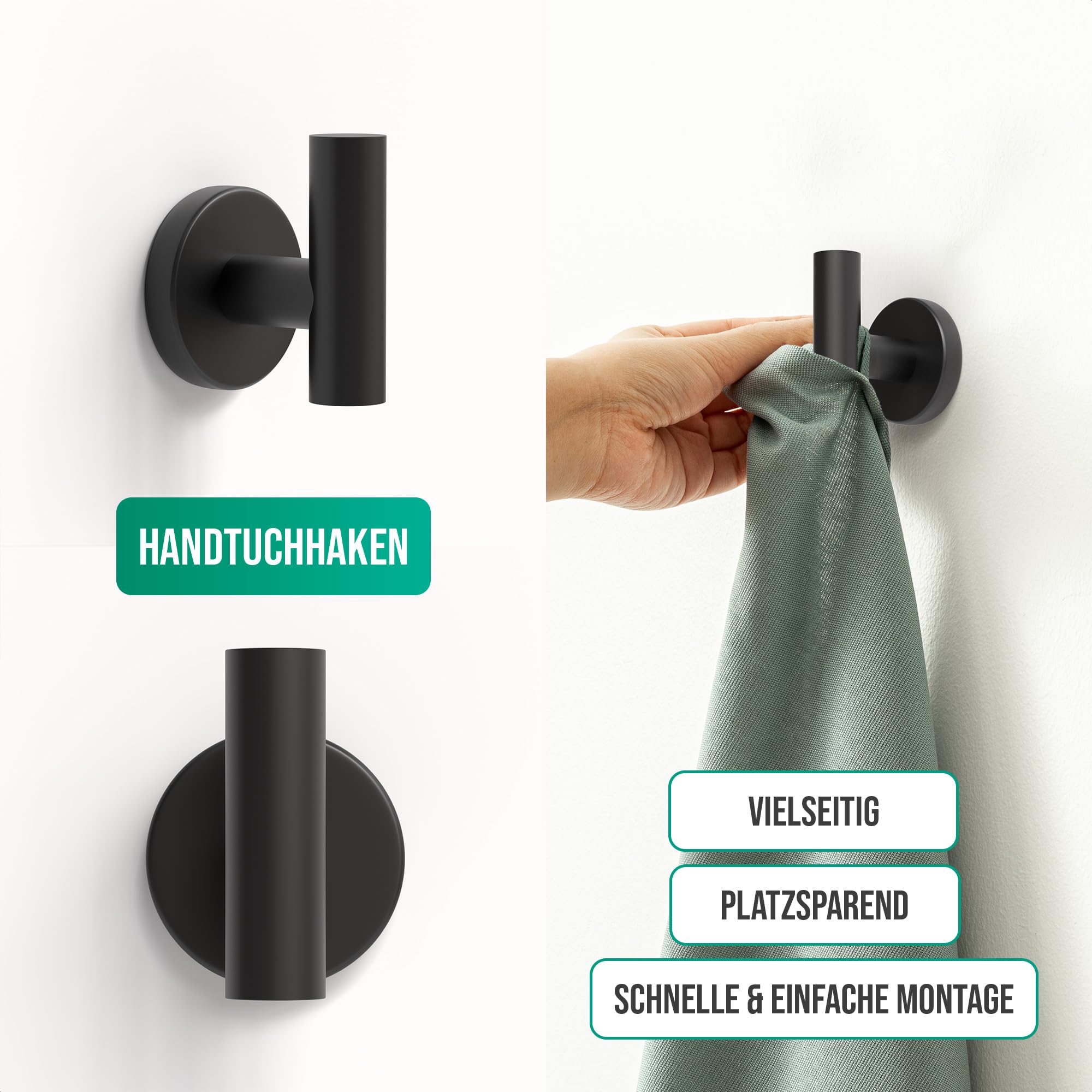 Avalo Toilettenzubehör Set Schwarz 4-teilig - Luxus-Toilettengarnitur - Toilettenbürste mit Halter/Toilettenpapierhalter/Ersatzpapierhalter/Handtuchhaken - inkl. Befestigungsmaterial