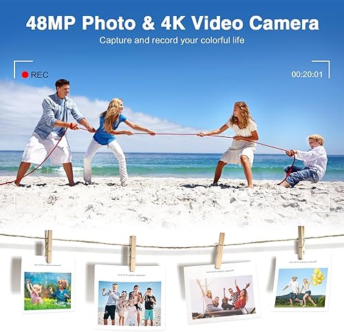Miniatura 4 de Cámara digital 4K para enfoque automático de fotografía, cámara de vlogging de 48 MP para YouTube con tarjeta SD, pantalla IPS de 3 pulgadas, cámara